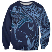 Hawaiian Manta Ray and Polynesian Tribal Tattoo Sweatshirt Dark Navy Color LT03