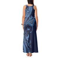 Hawaiian Manta Ray and Polynesian Tribal Tattoo Tank Maxi Dress Dark Navy Color LT03