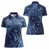 Hawaiian Manta Ray and Polynesian Tribal Tattoo Women Polo Shirt Dark Navy Color LT03
