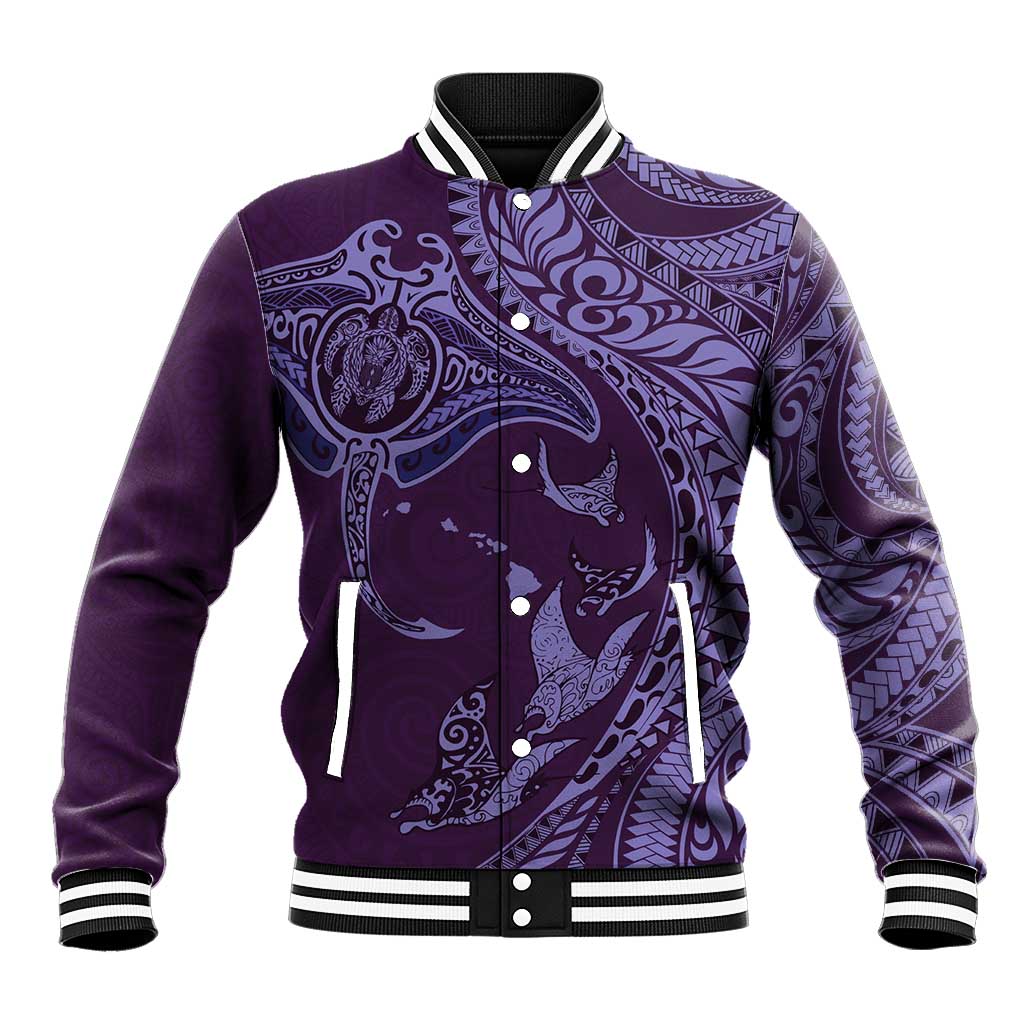 Hawaiian Manta Ray and Polynesian Tribal Tattoo Baseball Jacket Purple Color LT03