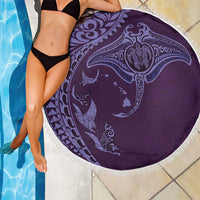 Hawaiian Manta Ray and Polynesian Tribal Tattoo Beach Blanket Purple Color LT03