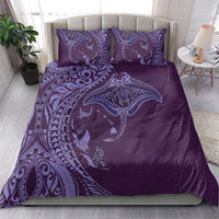 Hawaiian Manta Ray and Polynesian Tribal Tattoo Bedding Set Purple Color LT03
