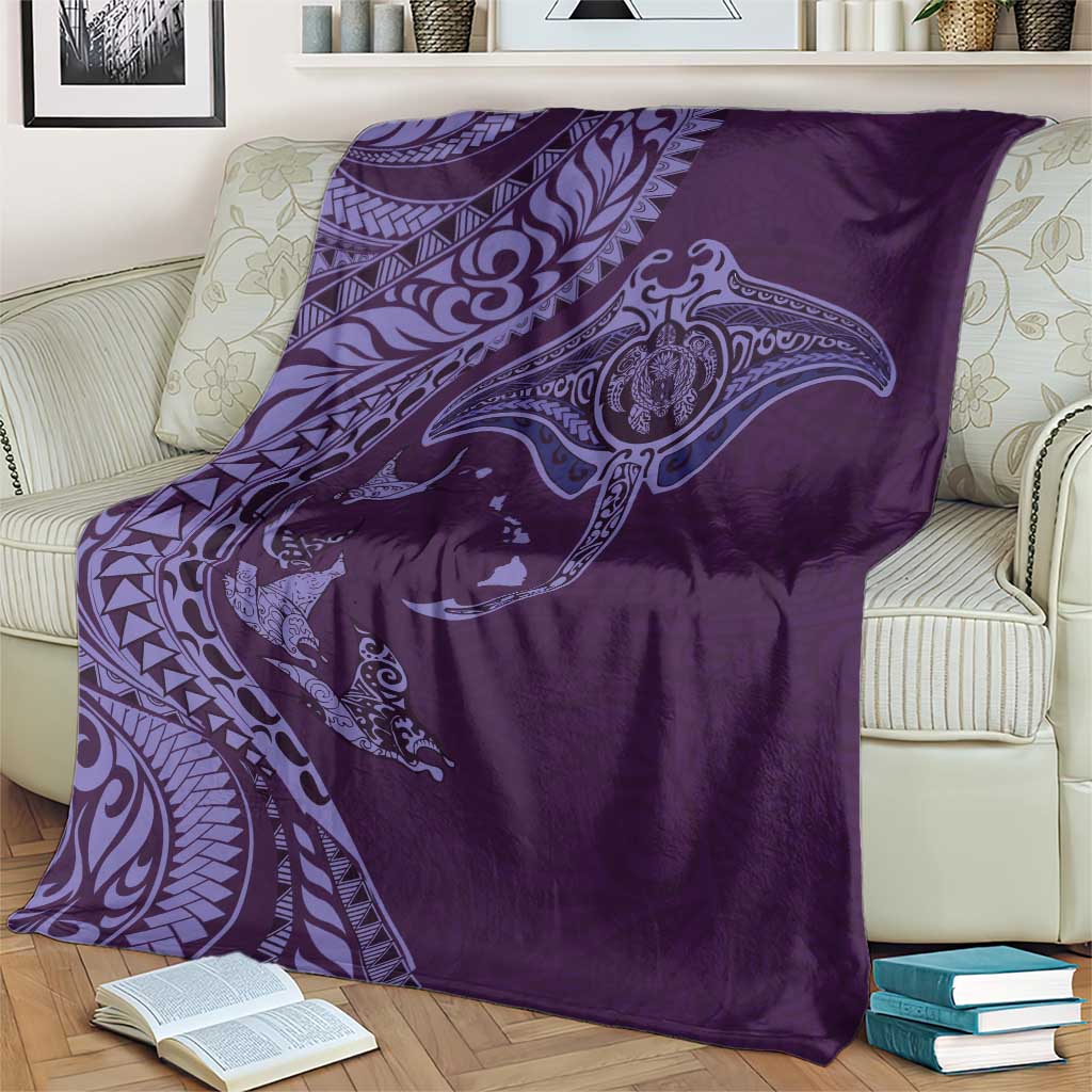 Hawaiian Manta Ray and Polynesian Tribal Tattoo Blanket Purple Color LT03