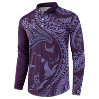 Hawaiian Manta Ray and Polynesian Tribal Tattoo Button Sweatshirt Purple Color LT03