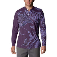Hawaiian Manta Ray and Polynesian Tribal Tattoo Button Sweatshirt Purple Color LT03
