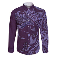 Hawaiian Manta Ray and Polynesian Tribal Tattoo Family Matching Puletasi and Hawaiian Shirt Purple Color LT03