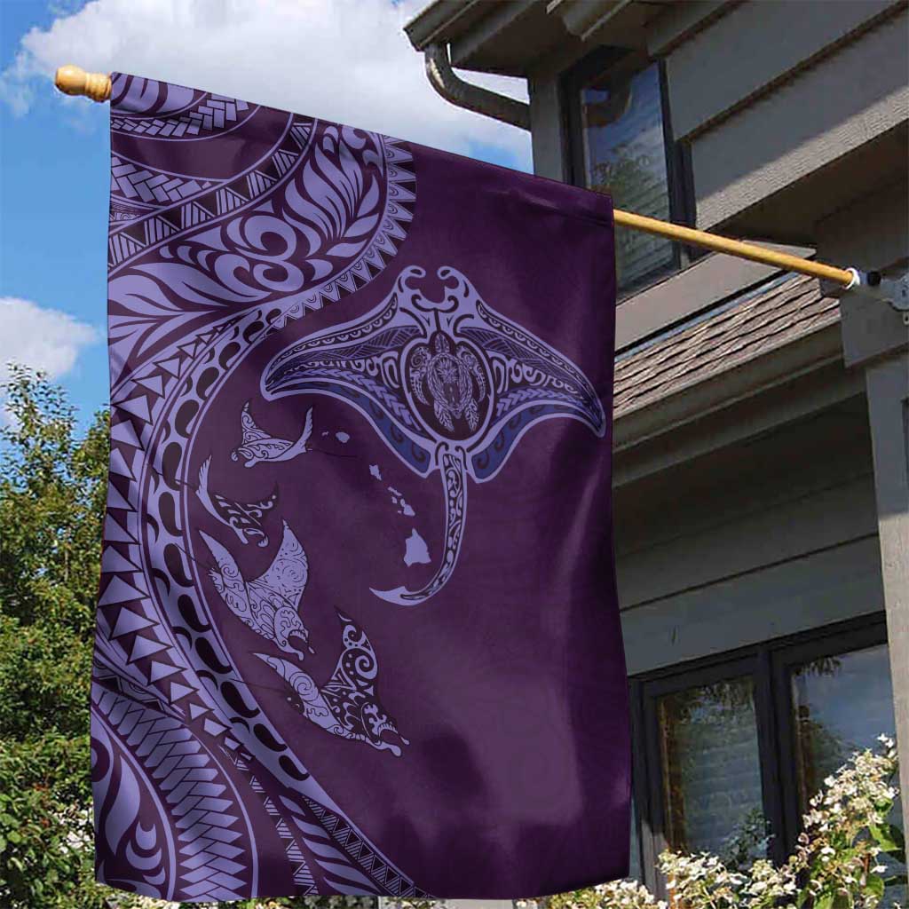Hawaiian Manta Ray and Polynesian Tribal Tattoo Garden Flag Purple Color LT03 - Polynesian Pride