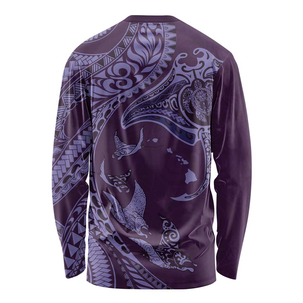 Hawaiian Manta Ray and Polynesian Tribal Tattoo Long Sleeve Shirt Purple Color LT03