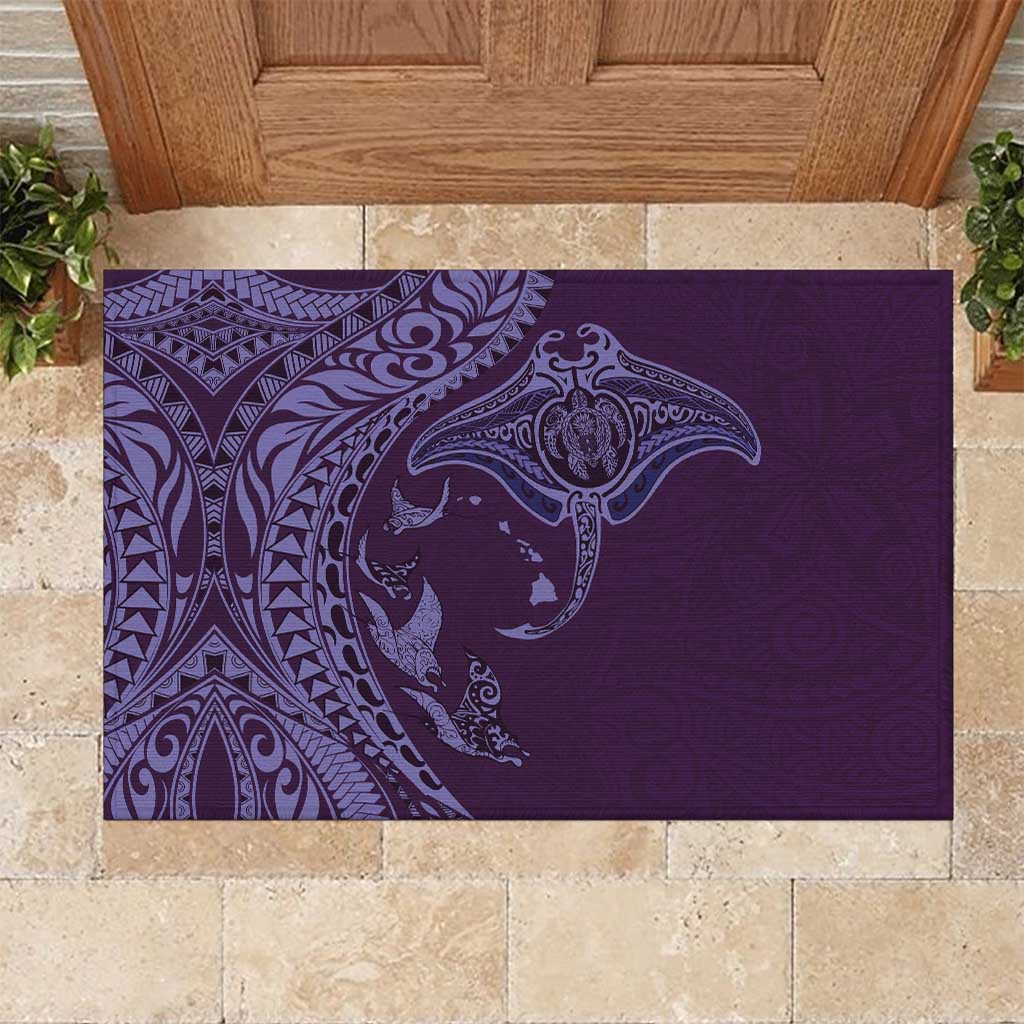 Hawaiian Manta Ray and Polynesian Tribal Tattoo Rubber Doormat Purple Color LT03 Purple - Polynesian Pride