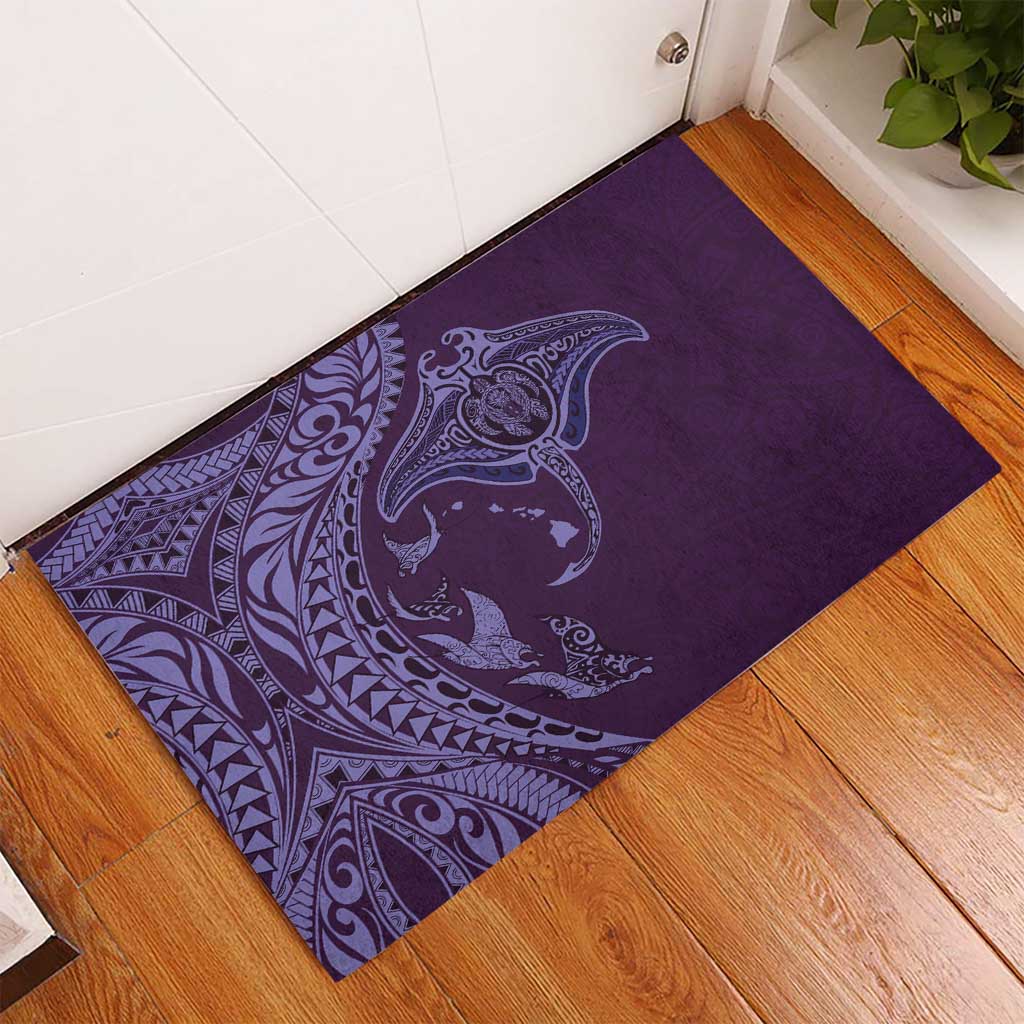 Hawaiian Manta Ray and Polynesian Tribal Tattoo Rubber Doormat Purple Color LT03 - Polynesian Pride