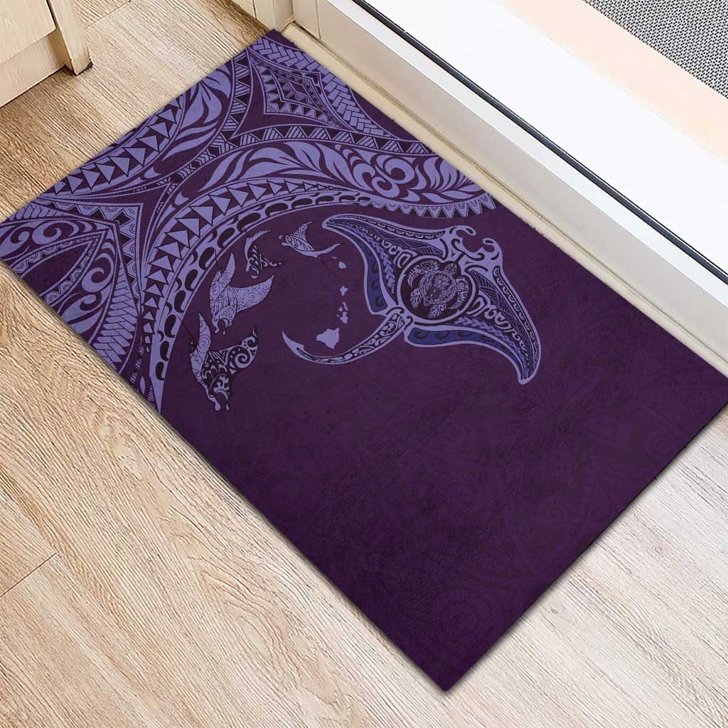 Hawaiian Manta Ray and Polynesian Tribal Tattoo Rubber Doormat Purple Color LT03 - Polynesian Pride