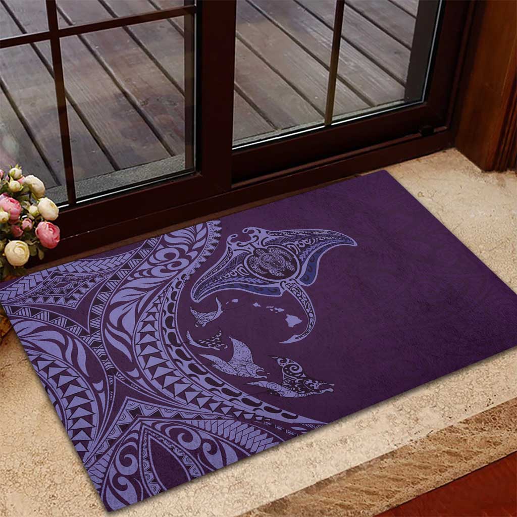 Hawaiian Manta Ray and Polynesian Tribal Tattoo Rubber Doormat Purple Color LT03 - Polynesian Pride