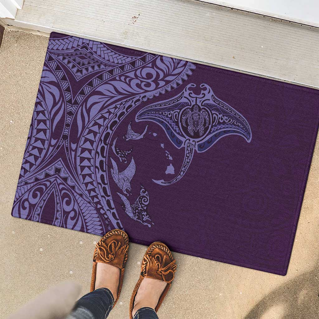Hawaiian Manta Ray and Polynesian Tribal Tattoo Rubber Doormat Purple Color LT03 - Polynesian Pride