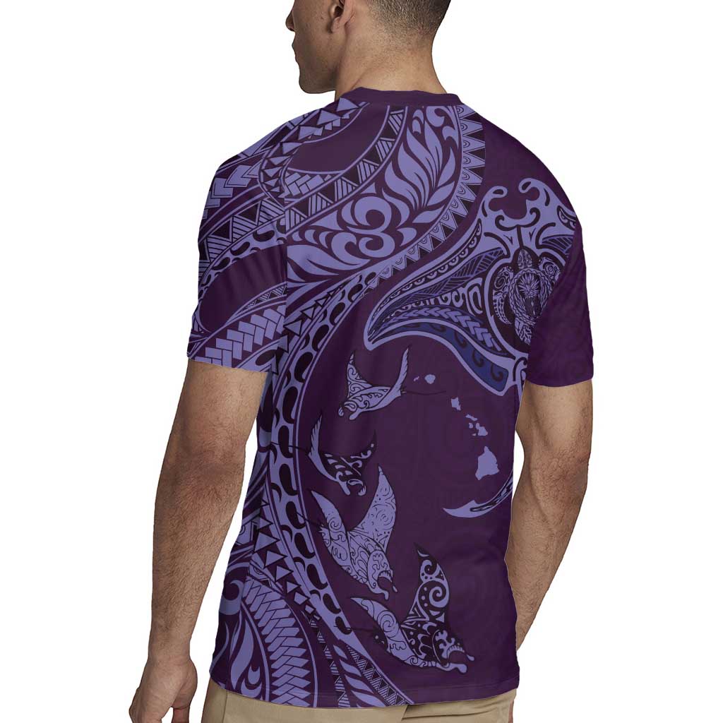 Hawaiian Manta Ray and Polynesian Tribal Tattoo Rugby Jersey Purple Color LT03