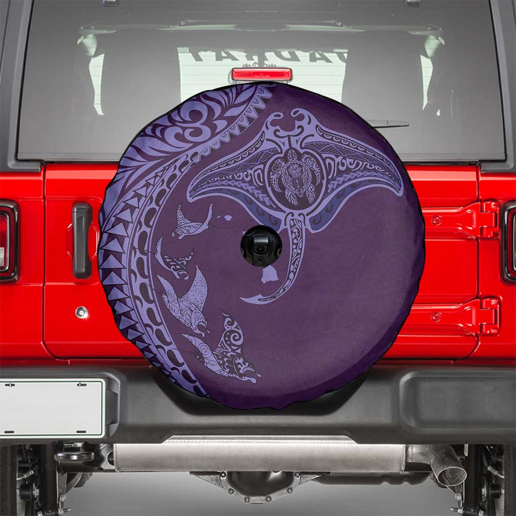 Hawaiian Manta Ray and Polynesian Tribal Tattoo Spare Tire Cover Purple Color LT03