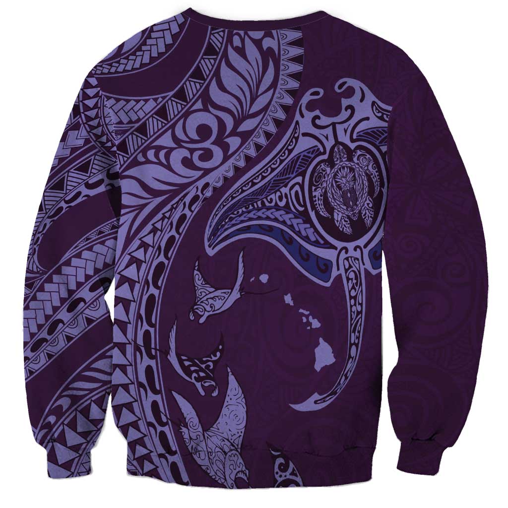 Hawaiian Manta Ray and Polynesian Tribal Tattoo Sweatshirt Purple Color LT03