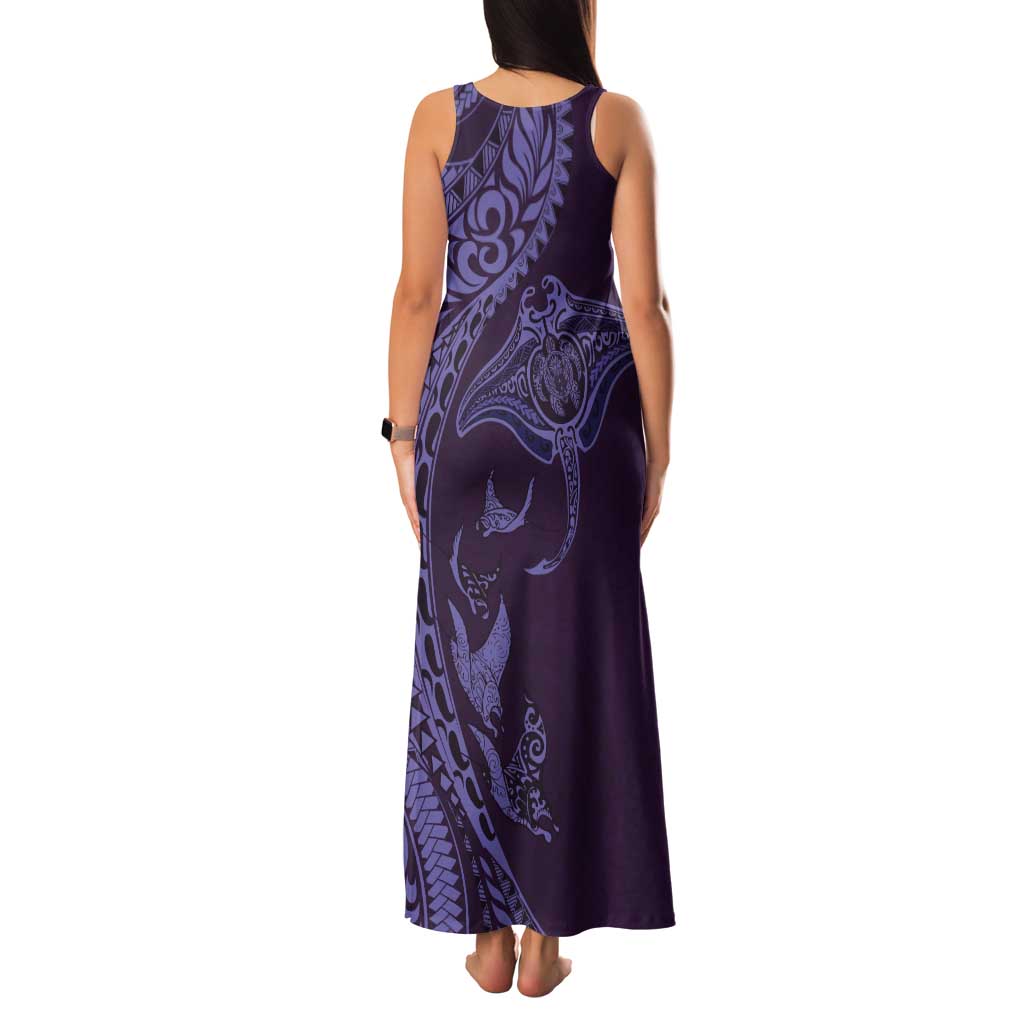 Hawaiian Manta Ray and Polynesian Tribal Tattoo Tank Maxi Dress Purple Color LT03
