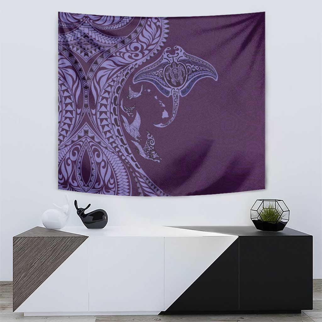 Hawaiian Manta Ray and Polynesian Tribal Tattoo Tapestry Purple Color LT03 - Polynesian Pride