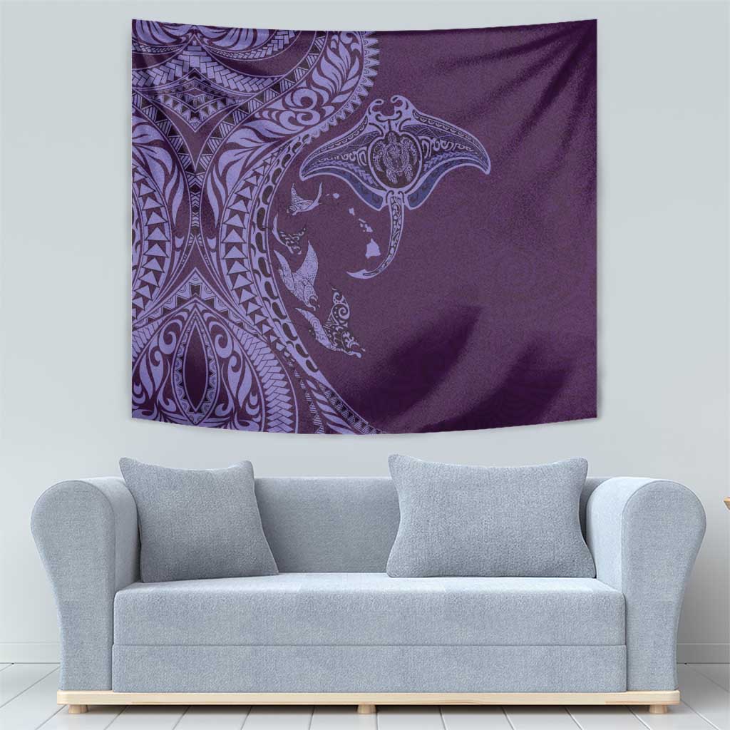 Hawaiian Manta Ray and Polynesian Tribal Tattoo Tapestry Purple Color LT03 - Polynesian Pride