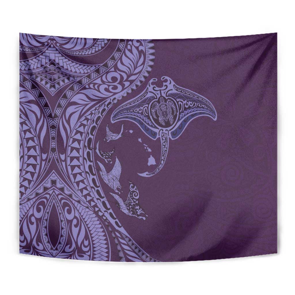 Hawaiian Manta Ray and Polynesian Tribal Tattoo Tapestry Purple Color LT03 - Polynesian Pride