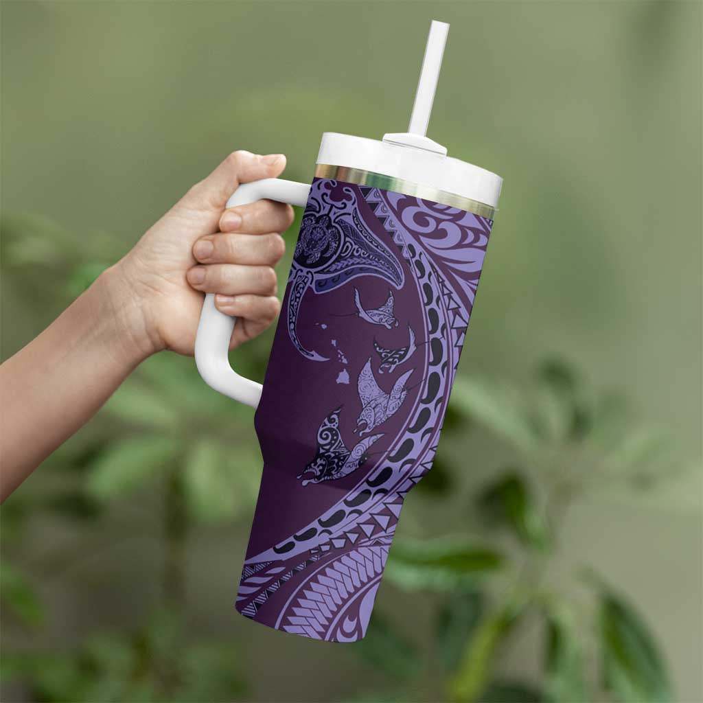 Hawaiian Manta Ray and Polynesian Tribal Tattoo Tumbler With Handle Purple Color