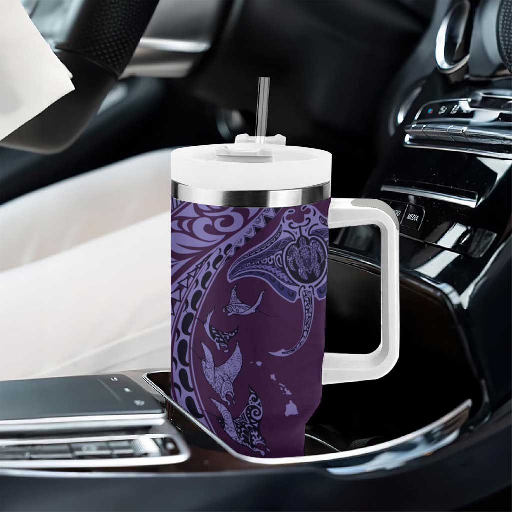 Hawaiian Manta Ray and Polynesian Tribal Tattoo Tumbler With Handle Purple Color