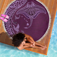 Hawaiian Manta Ray and Polynesian Tribal Tattoo Beach Blanket Pink Color LT03