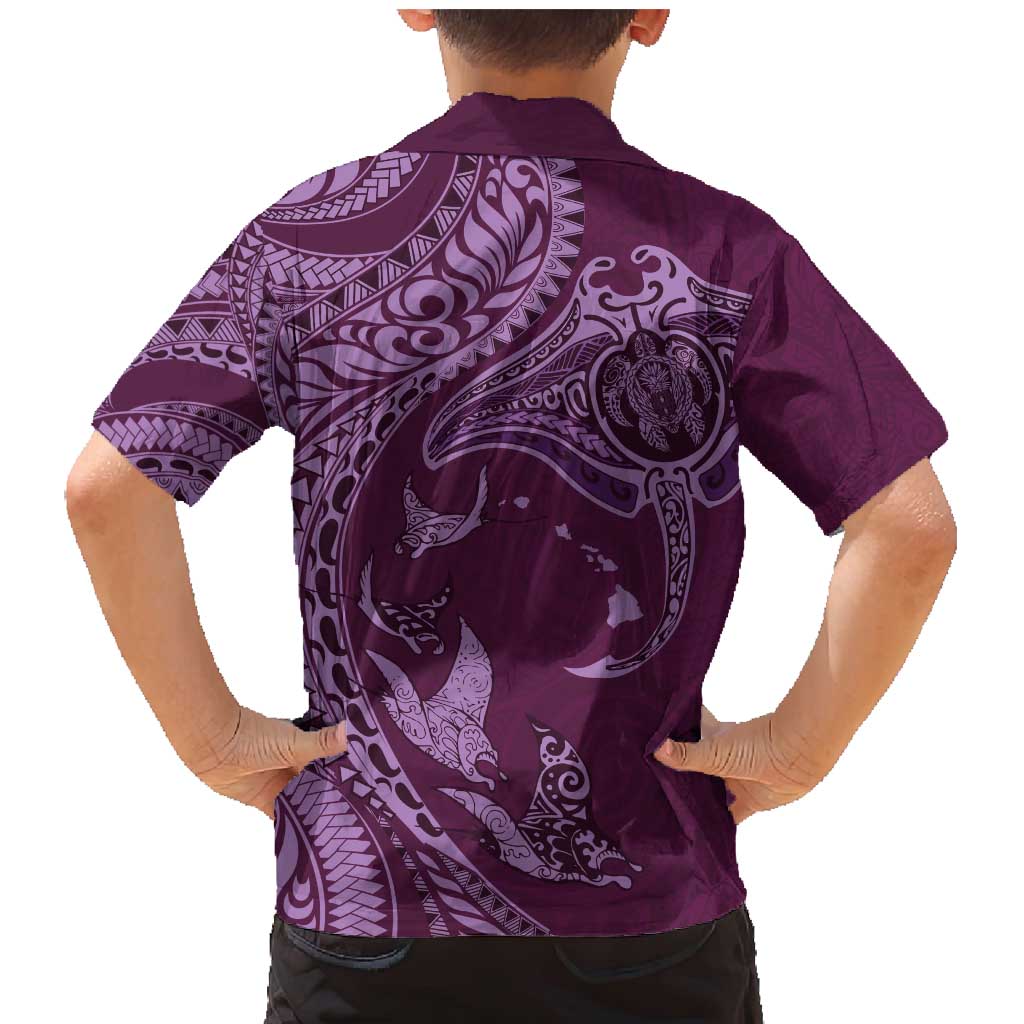 Hawaiian Manta Ray and Polynesian Tribal Tattoo Family Matching Mermaid Dress and Hawaiian Shirt Pink Color LT03