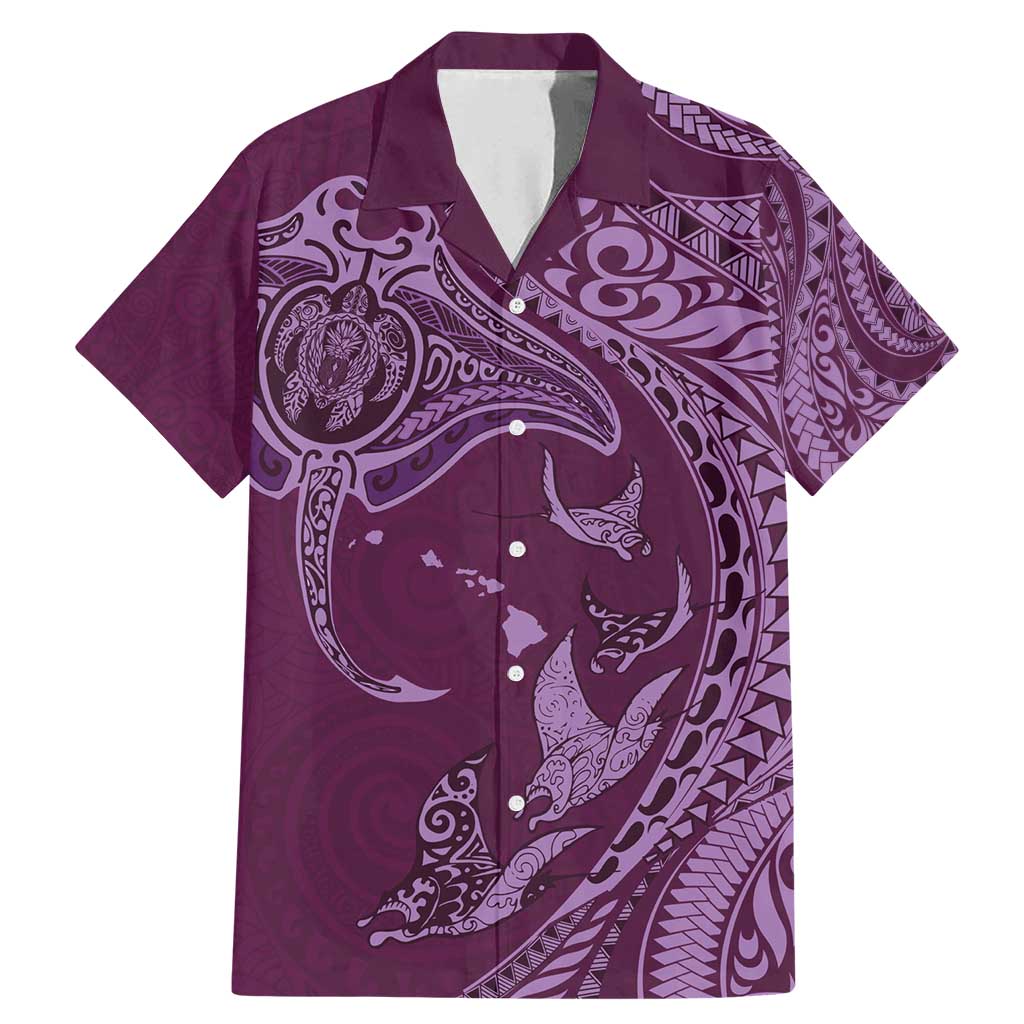 Hawaiian Manta Ray and Polynesian Tribal Tattoo Family Matching Mermaid Dress and Hawaiian Shirt Pink Color LT03