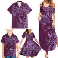 Hawaiian Manta Ray and Polynesian Tribal Tattoo Family Matching Summer Maxi Dress and Hawaiian Shirt Pink Color LT03