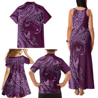 Hawaiian Manta Ray and Polynesian Tribal Tattoo Family Matching Tank Maxi Dress and Hawaiian Shirt Pink Color LT03