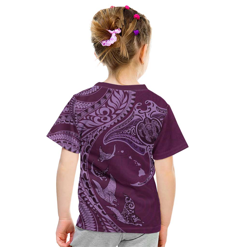 Hawaiian Manta Ray and Polynesian Tribal Tattoo Kid T Shirt Pink Color LT03 - Polynesian Pride