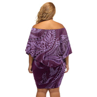 Hawaiian Manta Ray and Polynesian Tribal Tattoo Off Shoulder Short Dress Pink Color LT03 - Polynesian Pride