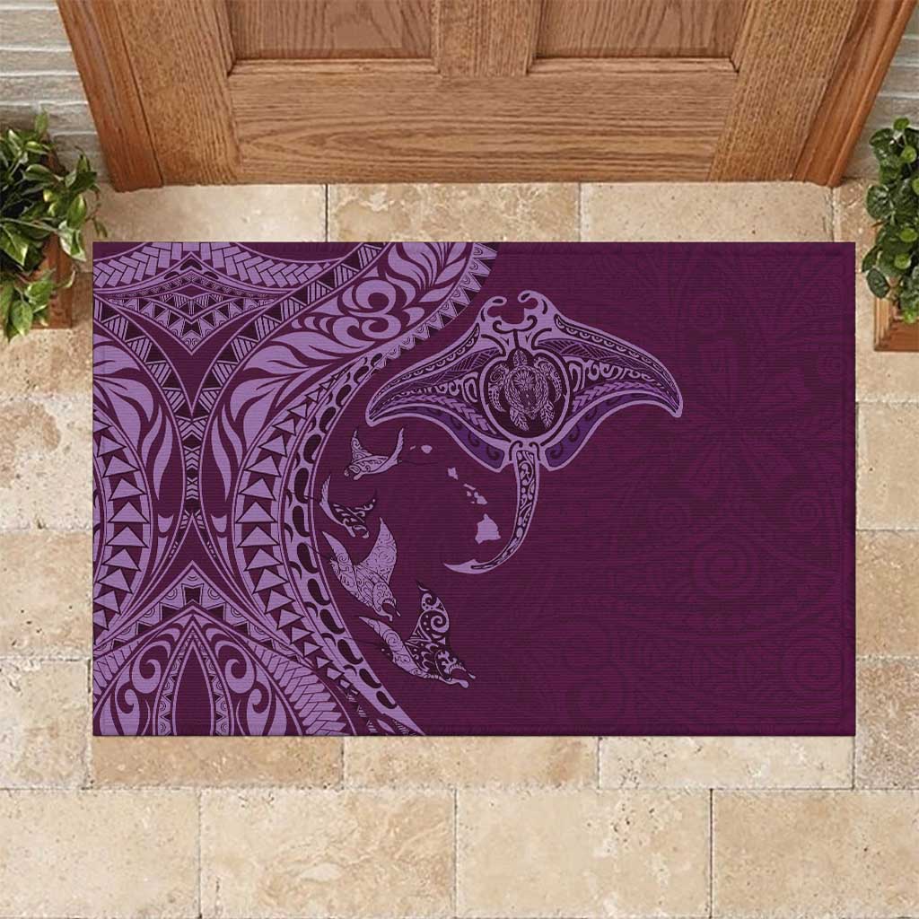 Hawaiian Manta Ray and Polynesian Tribal Tattoo Rubber Doormat Pink Color LT03