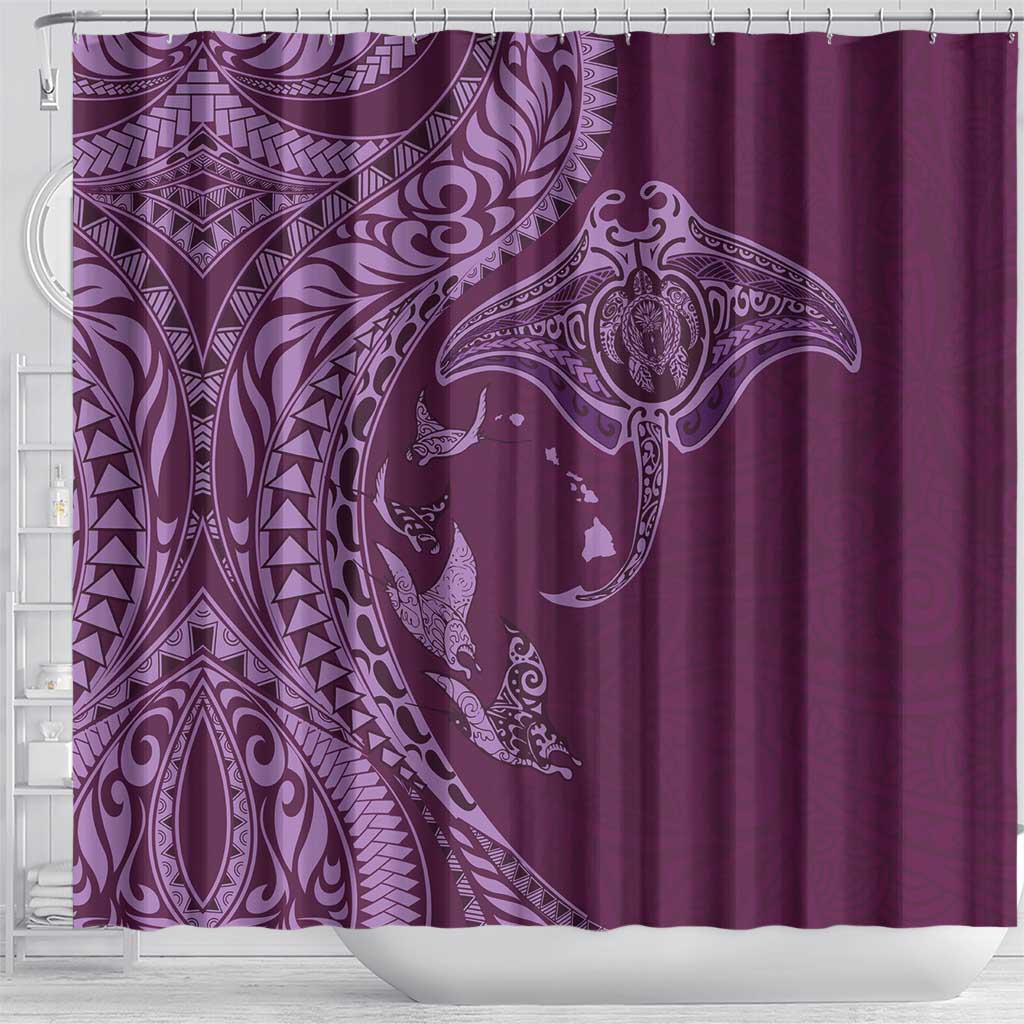 Hawaiian Manta Ray and Polynesian Tribal Tattoo Shower Curtain Pink Color LT03