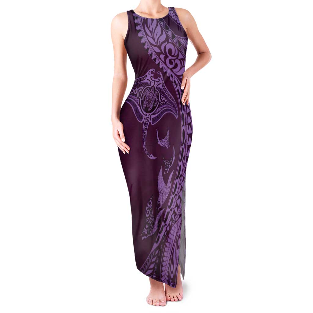 Hawaiian Manta Ray and Polynesian Tribal Tattoo Tank Maxi Dress Pink Color LT03