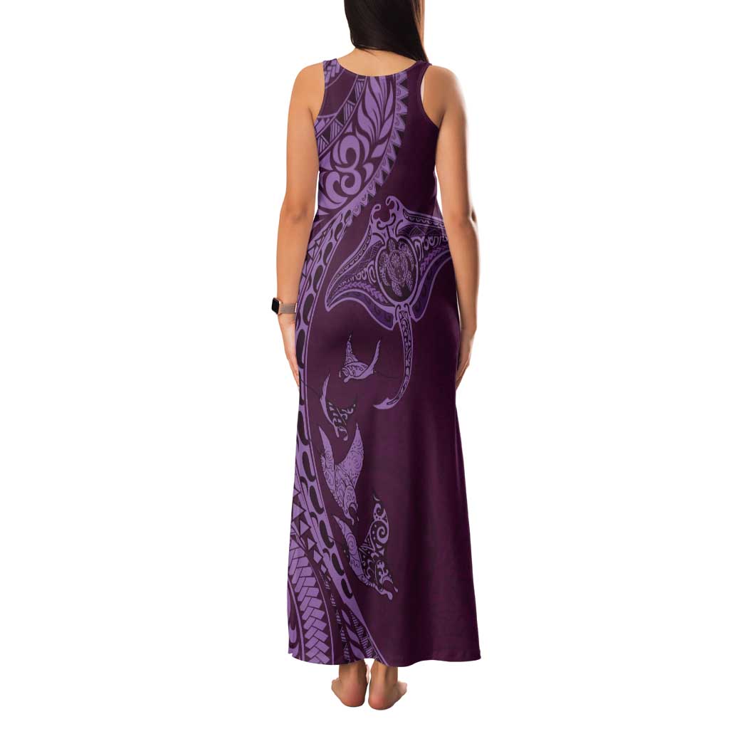 Hawaiian Manta Ray and Polynesian Tribal Tattoo Tank Maxi Dress Pink Color LT03