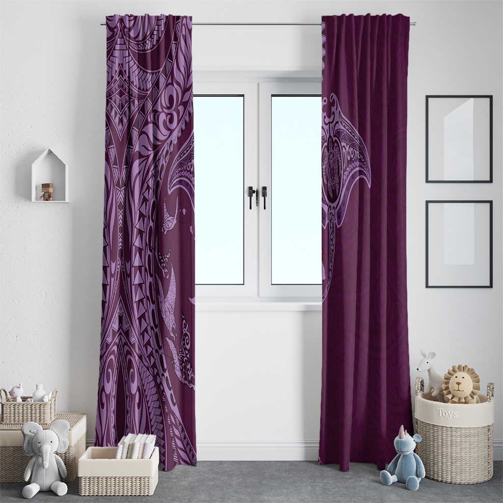 Hawaiian Manta Ray and Polynesian Tribal Tattoo Window Curtain Pink Color LT03