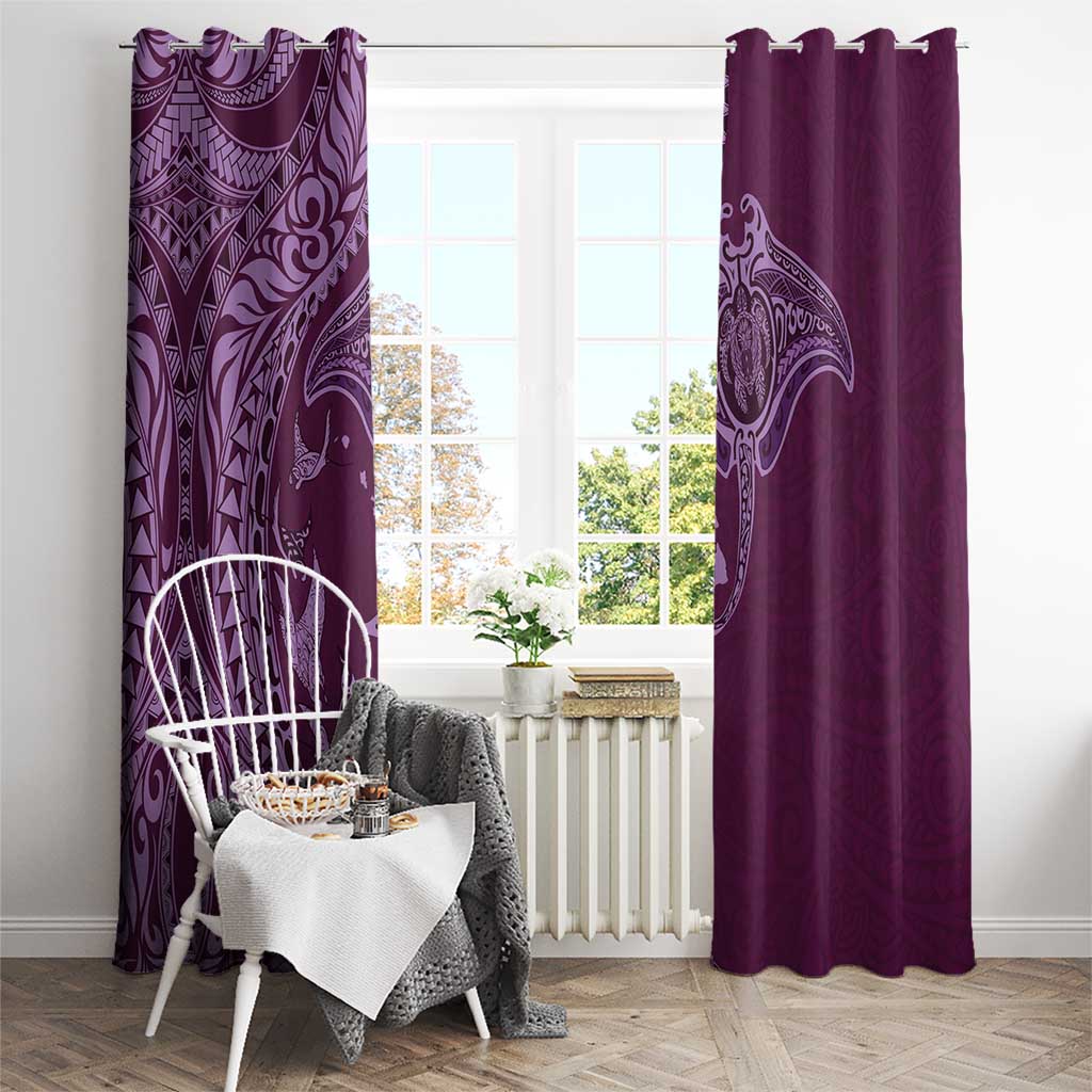 Hawaiian Manta Ray and Polynesian Tribal Tattoo Window Curtain Pink Color LT03