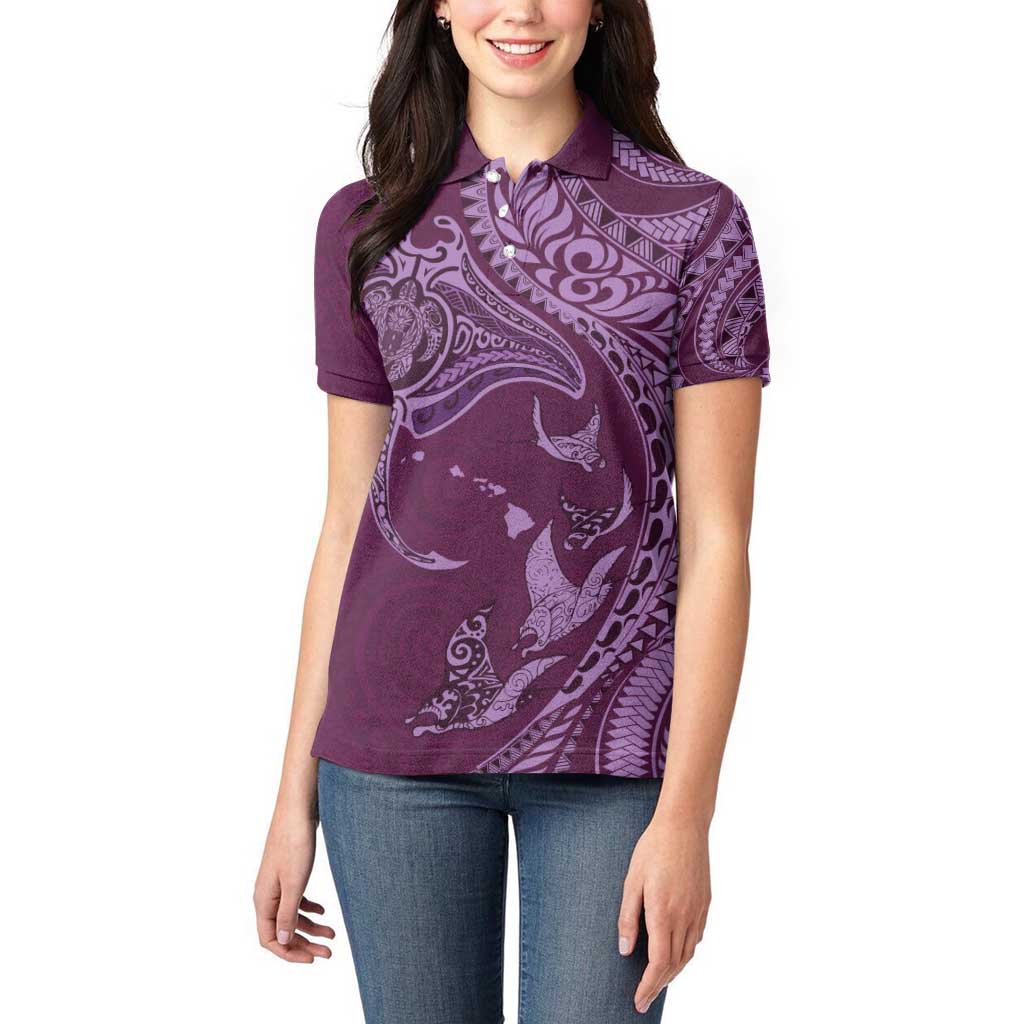 Hawaiian Manta Ray and Polynesian Tribal Tattoo Women Polo Shirt Pink Color LT03