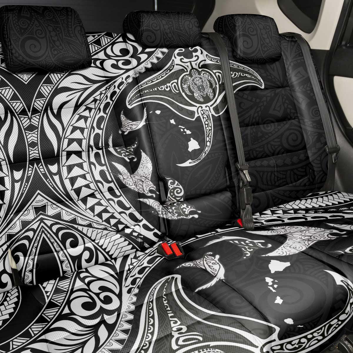 Hawaiian Manta Ray and Polynesian Tribal Tattoo Back Car Seat Cover Black Color LT03