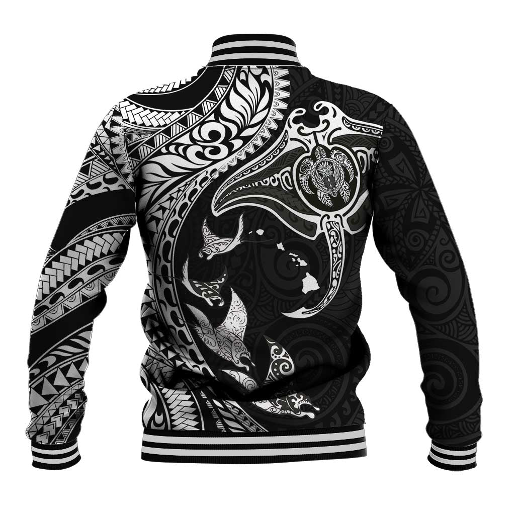 Hawaiian Manta Ray and Polynesian Tribal Tattoo Baseball Jacket Black Color LT03 - Polynesian Pride