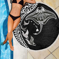 Hawaiian Manta Ray and Polynesian Tribal Tattoo Beach Blanket Black Color LT03