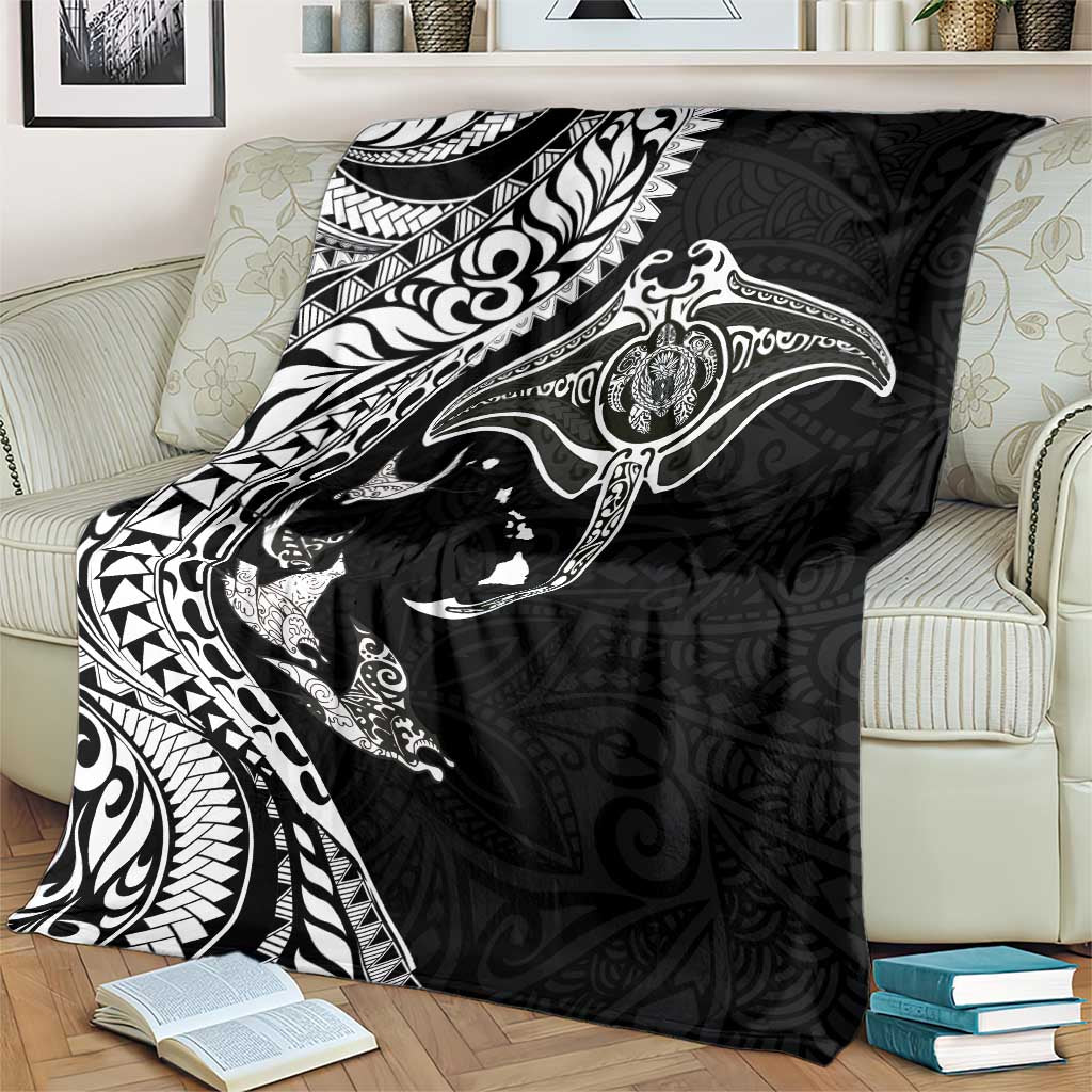 Hawaiian Manta Ray and Polynesian Tribal Tattoo Blanket Black Color LT03
