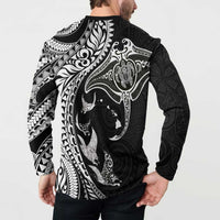Hawaiian Manta Ray and Polynesian Tribal Tattoo Button Sweatshirt Black Color LT03