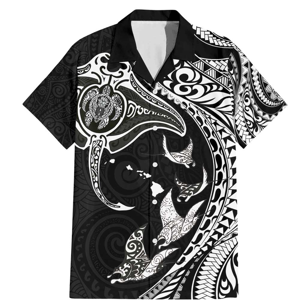 Hawaiian Manta Ray and Polynesian Tribal Tattoo Family Matching Mermaid Dress and Hawaiian Shirt Black Color LT03