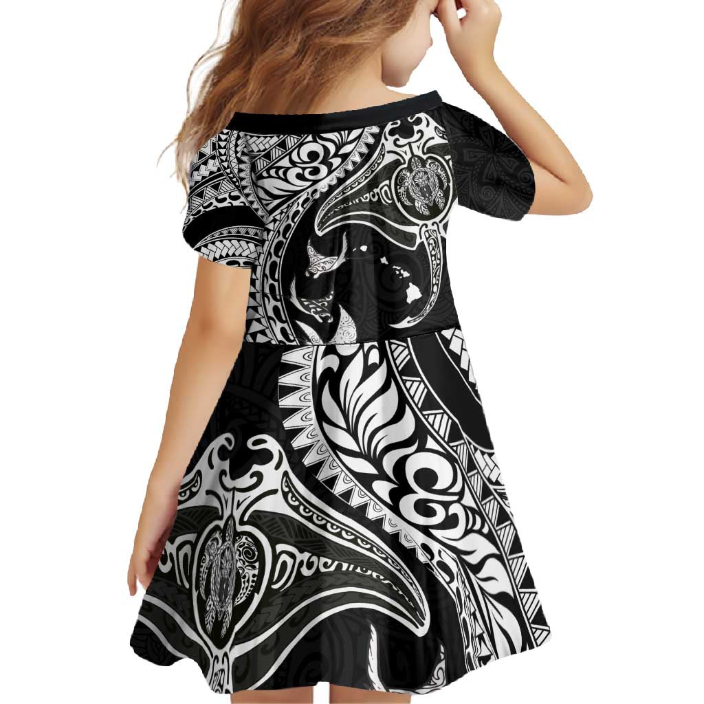 Hawaiian Manta Ray and Polynesian Tribal Tattoo Family Matching Summer Maxi Dress and Hawaiian Shirt Black Color LT03