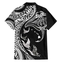 Hawaiian Manta Ray and Polynesian Tribal Tattoo Family Matching Tank Maxi Dress and Hawaiian Shirt Black Color LT03