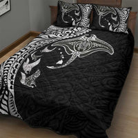 Hawaiian Manta Ray and Polynesian Tribal Tattoo Quilt Bed Set Black Color LT03