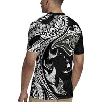 Hawaiian Manta Ray and Polynesian Tribal Tattoo Rugby Jersey Black Color LT03